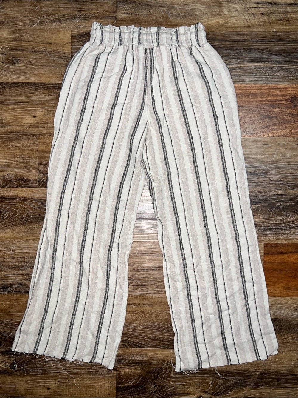 Sincerely Jules Striped Lightweight Linen Blend Wide Leg Raw Hem Pants, Size M - Picture 9 of 9
